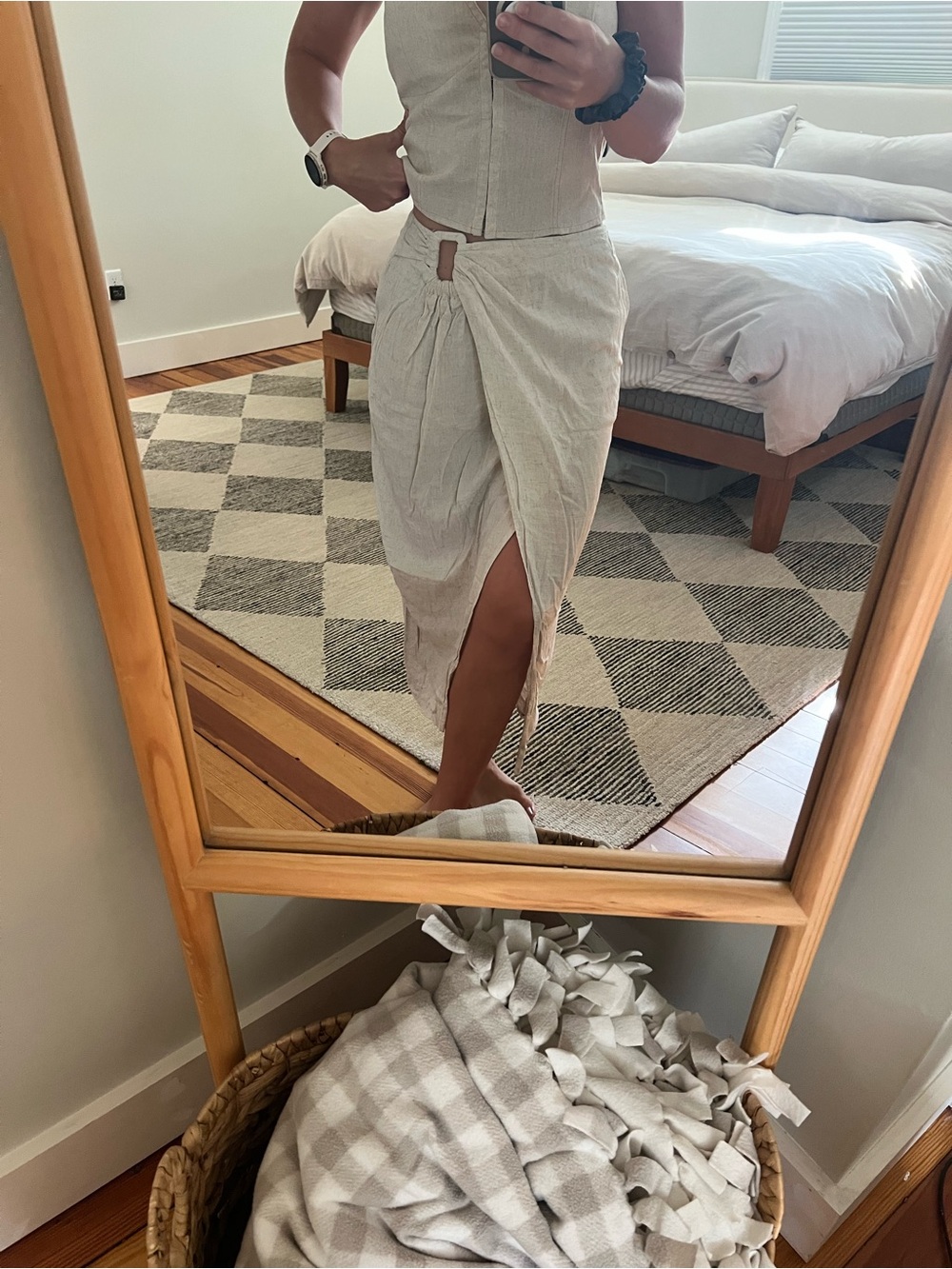 Lulu's Linen Wrap Midi Skirt with Front Slit